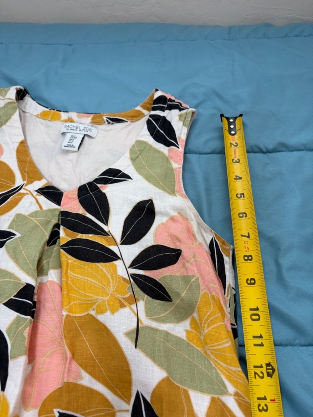 Rachel Zoe Linen Floral V Neck Sleeveless Trapeze Dress Vibrant pockets size S - Picture 13 of 14